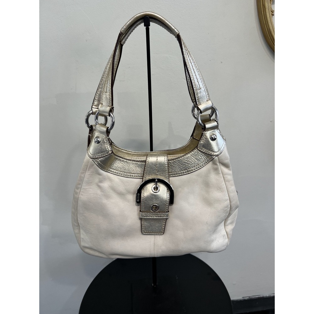 Coach White Leather Gold Trim Vintage Shoulder Bag Handbag Purse